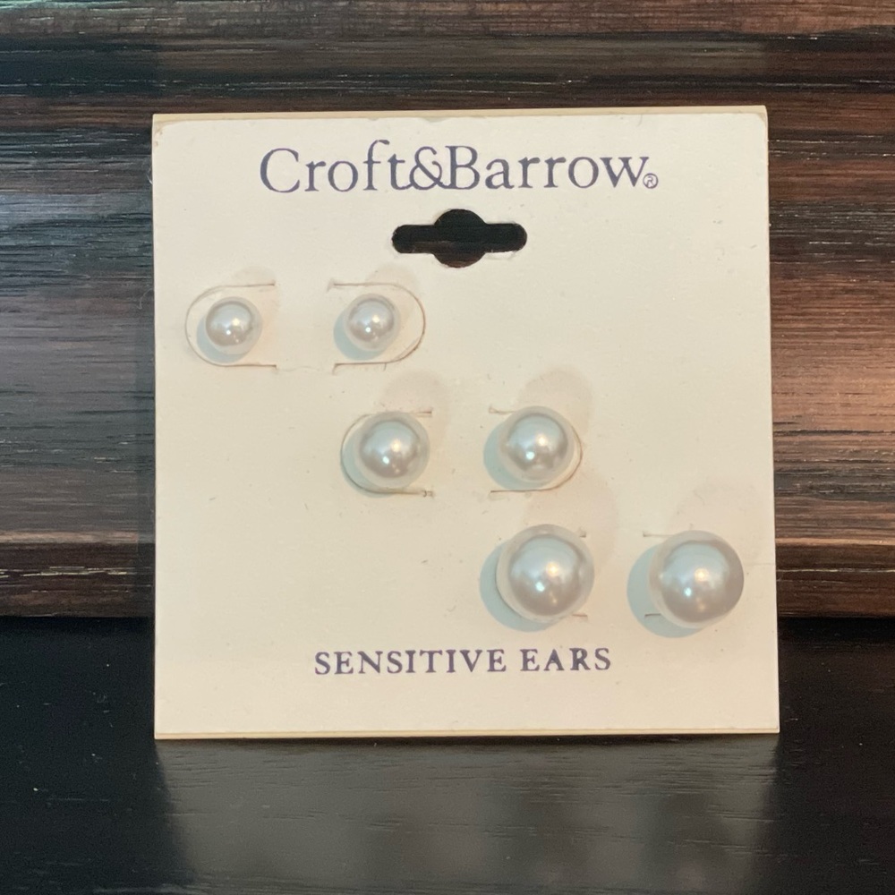 Croft & Borrow Set of Three Faux Pearl Earrings